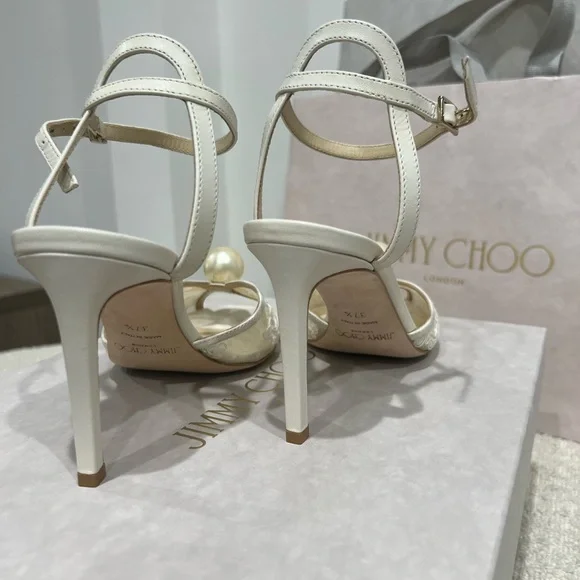 Jimmy Choo Cream Lace Heels - Picture 4 of 13
